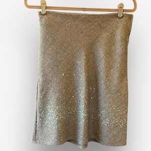 🧋Salt & Pepper sequined tweed skirt stretch brown